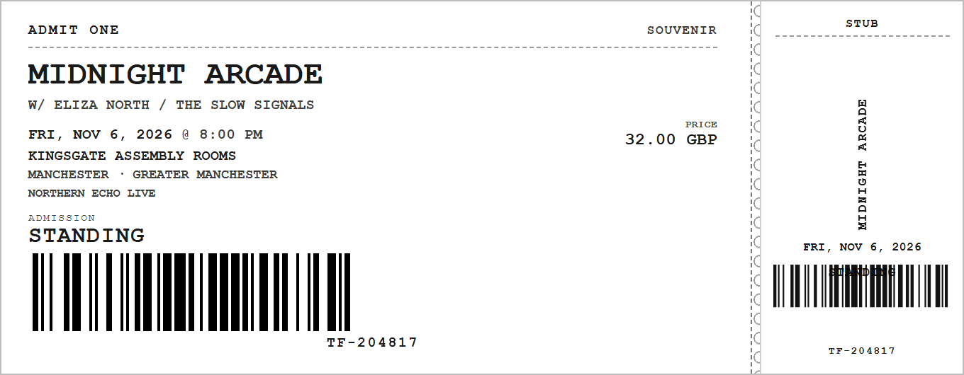 Example Classic Gig Stub souvenir ticket